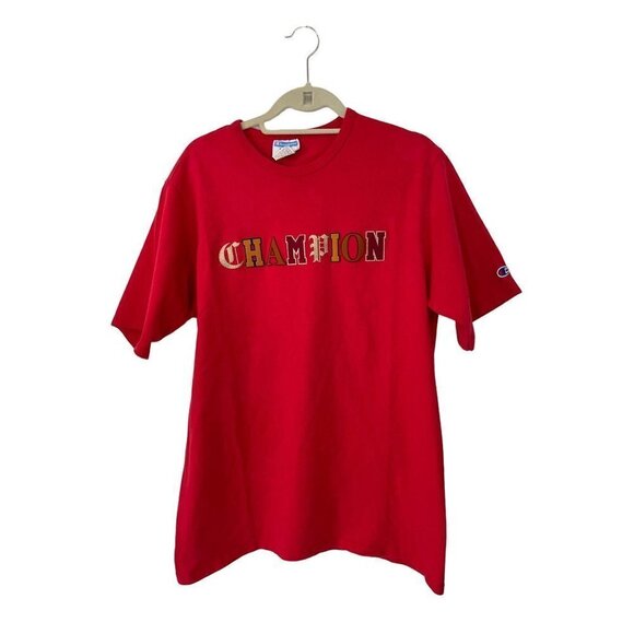 Champion Mens Heritage T Shirt Red Size XL Old English Font Pure Cotton Crewneck - Picture 7 of 7